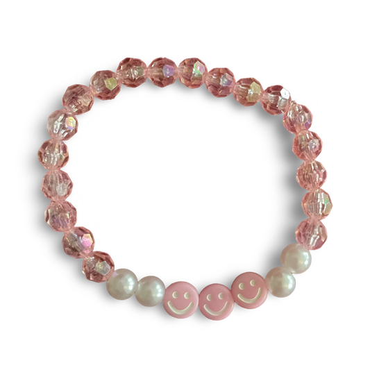 Faceted Pink Kawaii Smiley Beaded Bracelet